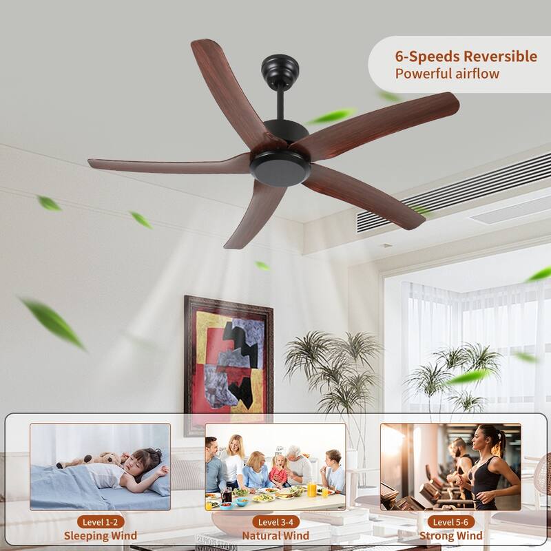 52" Ceiling Fan NO light, 5 Reversible ABS Blades, with 6 Speeds Reversible DC Motor,Low Profile Ceiling Fan with no light