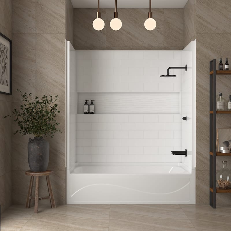 60" x 32" 4-Piece Direct-to-Stud Alcove Tub Surround in White - White