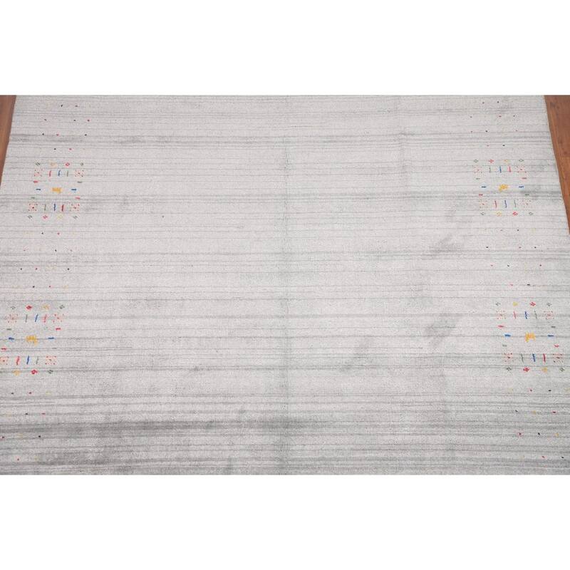 Gabbeh Oriental Square Area Rug Handmade Silk Carpet - 7'9" x 8'2"