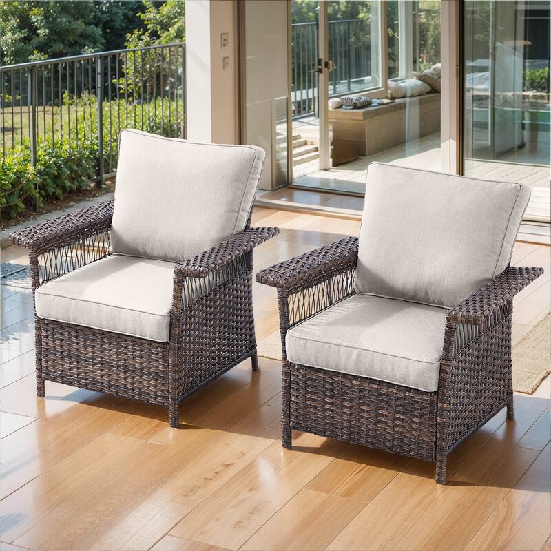 Gymojoy Outdoor Rattan Chairs with Armrest Chair - Brown - Beige