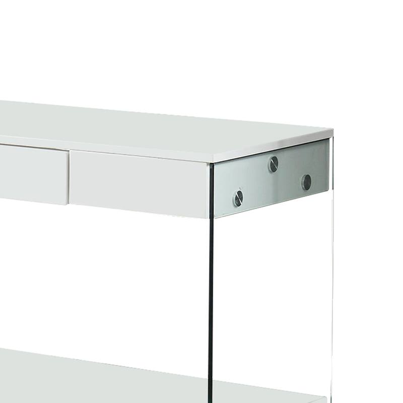 Contemporary Style Plastic TV Stand with Glass Side Panels, White