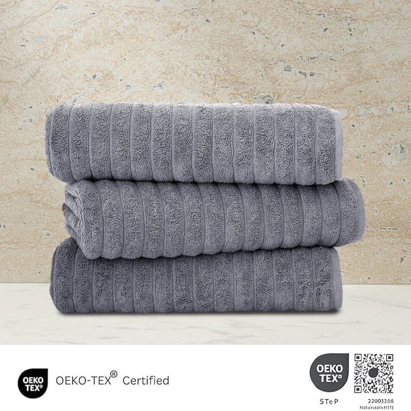 Classic Turkish Towels 100% Turkish Cotton Bath Sheets Plush Ribbed 3 Piece 40x65" - 40x65