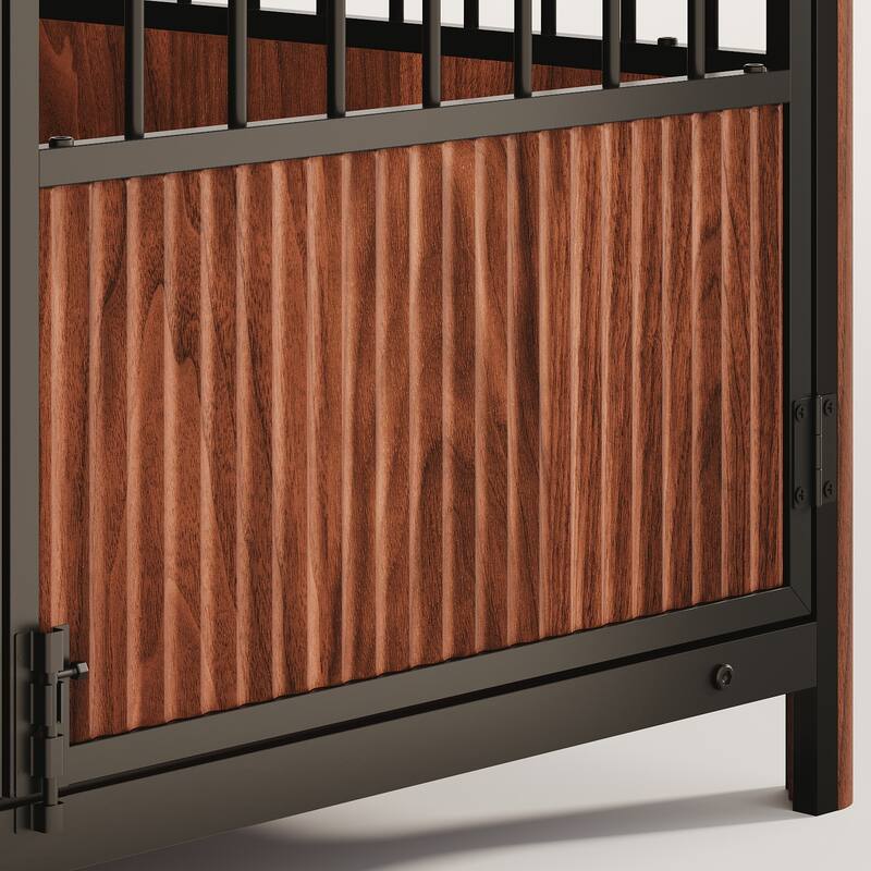 43'' Wooden Dog Crate with Metal Fences and 2 Doors for Large and Medium Dogs