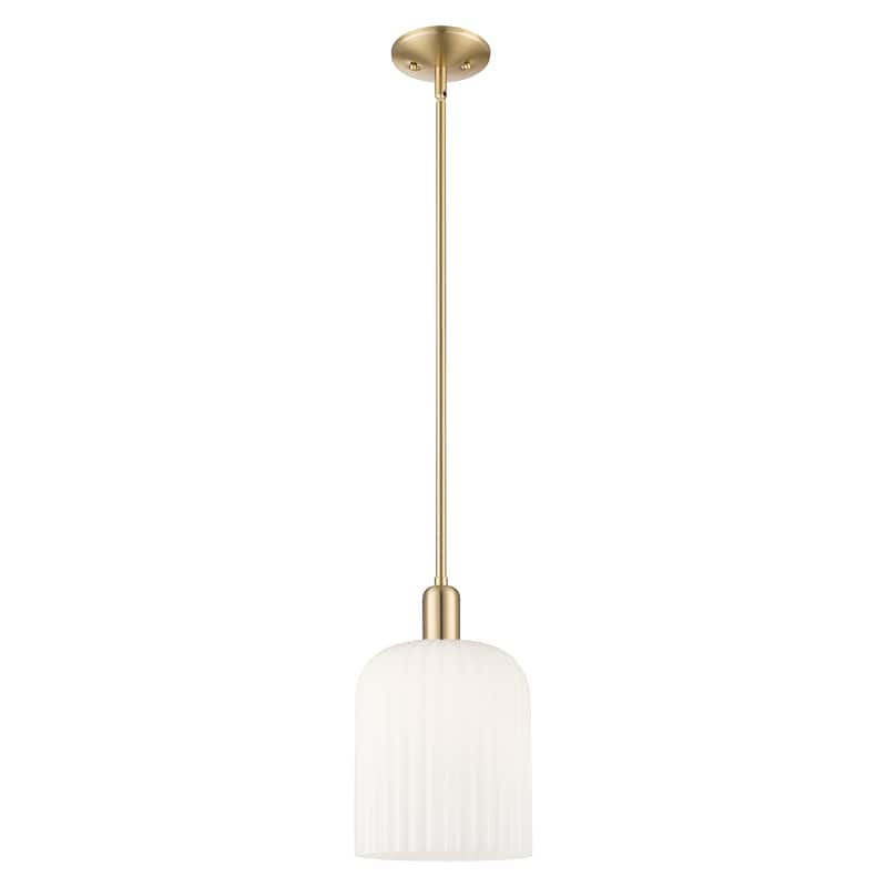 Innovations Lighting Endless Possibilities Arcadia - Bridal Veil - 1 Light 8" Stem Hung Mini Pendant - Gloss White/Champagne Bronze