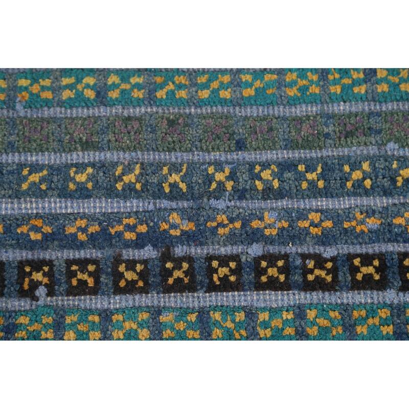 Striped Moroccan Oriental Area Rug Hand-Knotted Wool Carpet - 9'0" x 12'2"