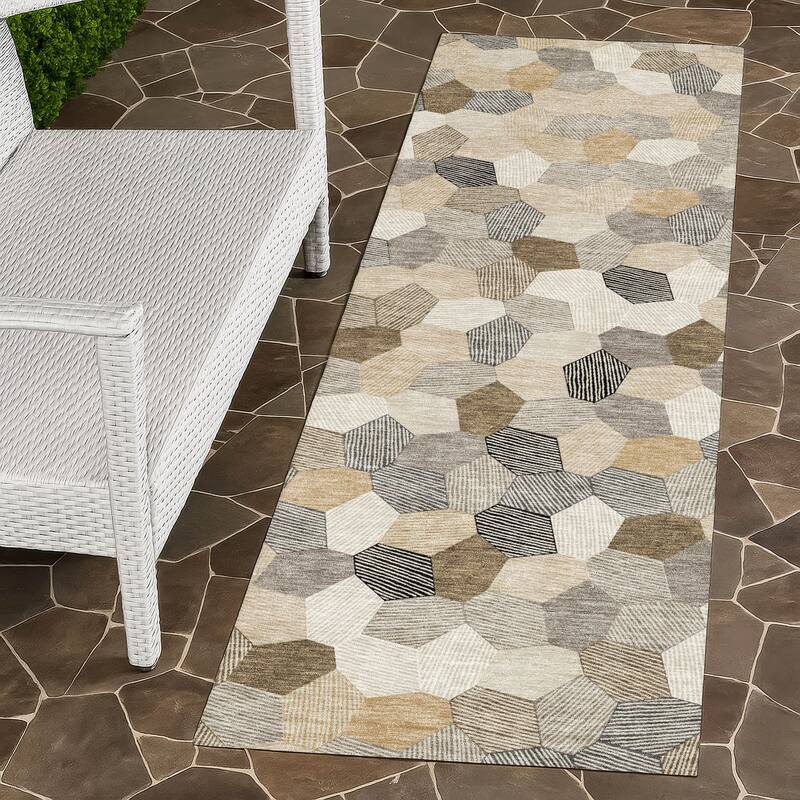 Machine Washable Indoor/ Outdoor Modern Loyd Chantille Rug - Beige - 2'3" x 7'6"