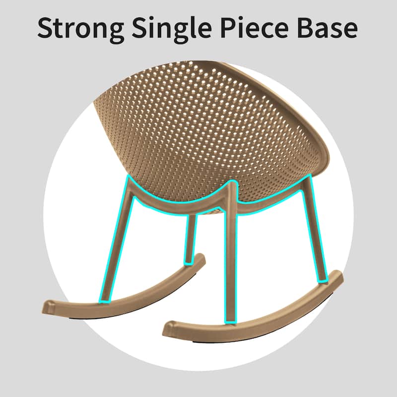 Mid-Century Modern Plastic Rocking Lounge Chair Plastic Legs with Breathable Perforated Egg Shaped Seat for Indoor/Outdoor Use