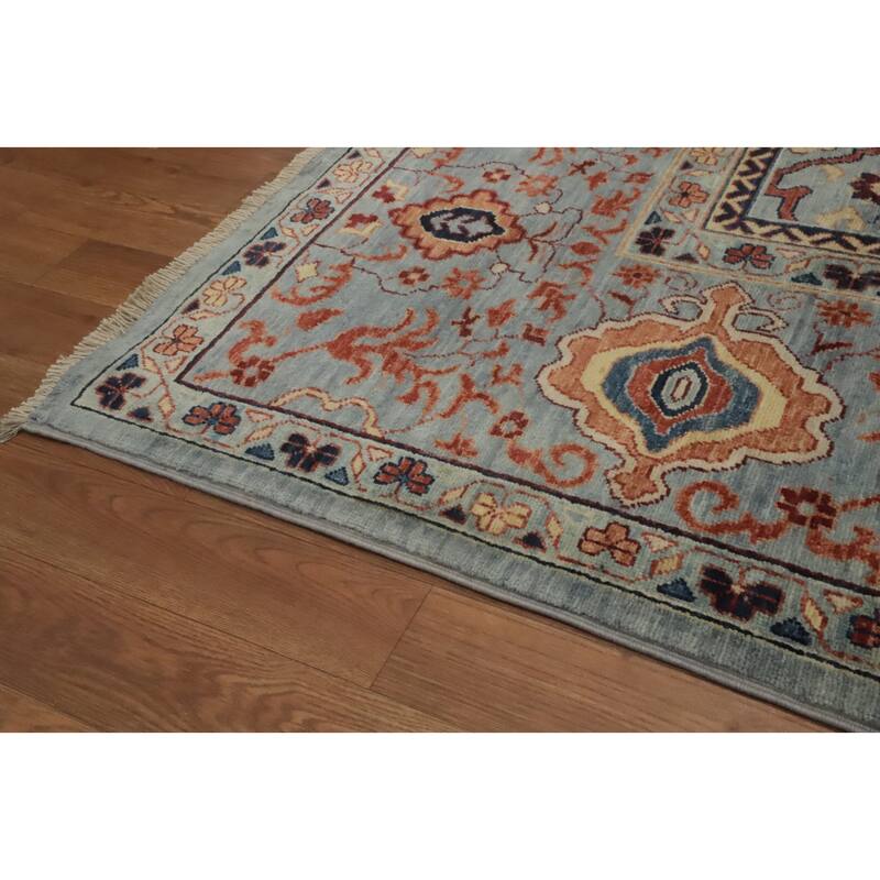 Hand Knotted Traditional Wool Blue Geometric Area Rug - 12' 1'' X 9' 3''