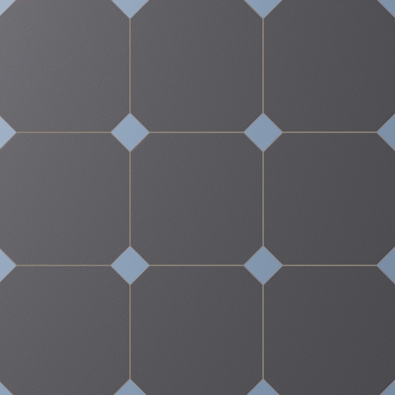 Merola Tile Vaudeville Octagon Antracita with Taco Azzuro 7-7/8" x 7-7/8" Porcelain Floor and Wall Tile