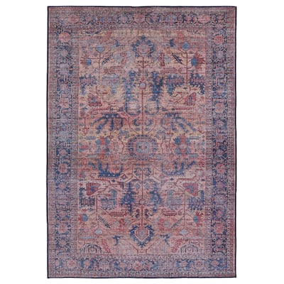 Ainsworth Machine Washable Medallion Blue/ Pink Area Rug