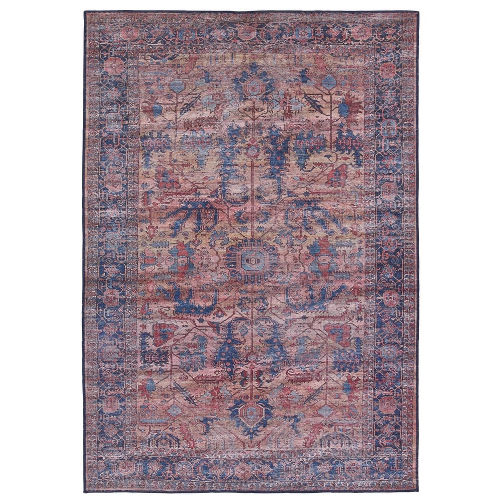 Ainsworth Machine Washable Medallion Blue/ Pink Area Rug