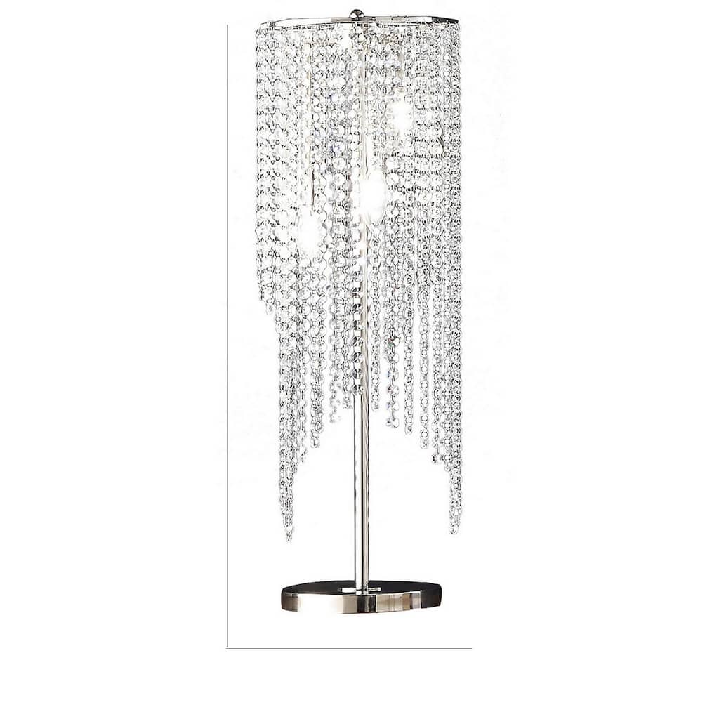 Mindy 30 Inch Table Lamp, Crystal Raindrops Design, Metal, Clear Finish
