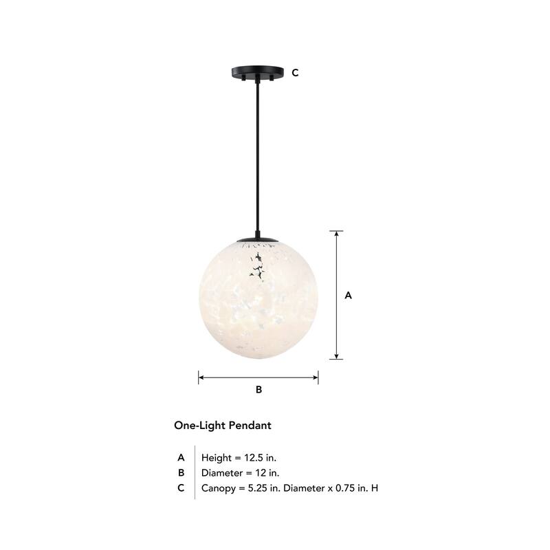 Circo Modern Matte Black 12 in. Globe Pendant with White Art Glass Shade