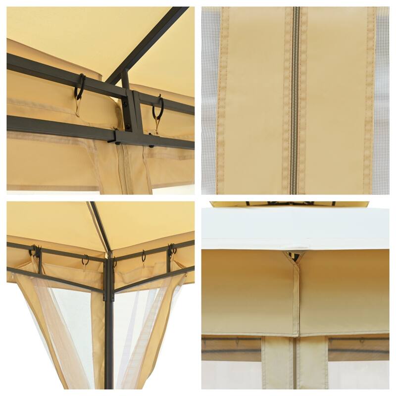 Patio Gazebo Tent with Double Roofs and Mosquito Netting for Backyard