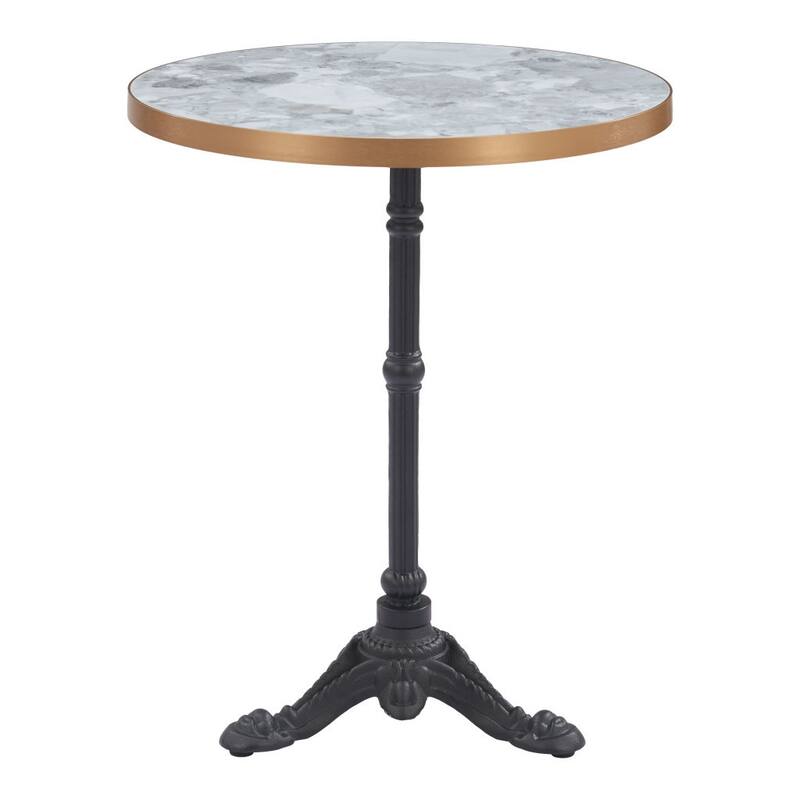 24" White And Black Wood And Aluminum Indoor Outdoor Pedestal Base Round Top Dining Table