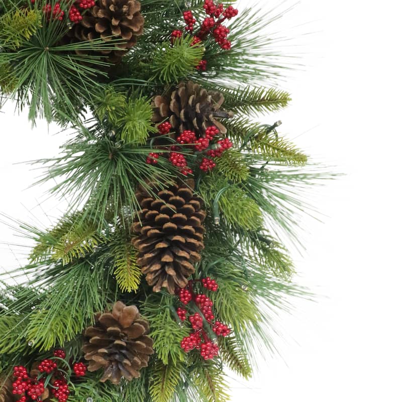Puleo International 26" Pre-Lit Artificial Adorned Christmas Wreath