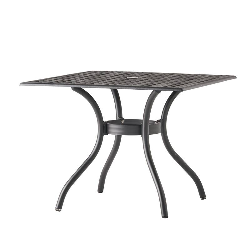 39 Inch Square Outdoor Dining Table Black Aluminum Arch Mesh Design
