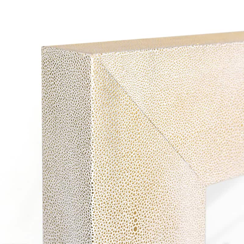 Gold on White Metallic Shagreen Leather Framed Beveled Mirror - 30" x 30"