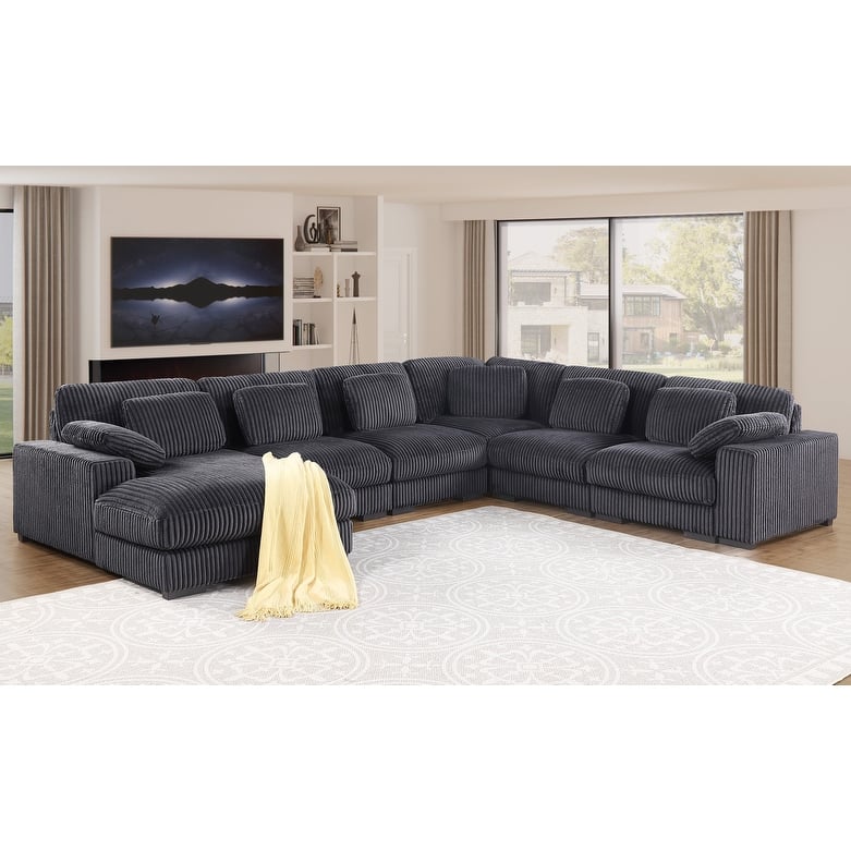 Nadine 155.5"W Corduroy Modular Corner Sectional Sofa with Left-Facing Chaise - Dark Gray