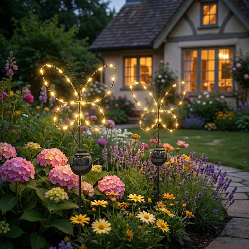 Outdoor Solar Powered Led Decorative Garden Stake Light - 2 Pack White Butterfly - 2 Pack