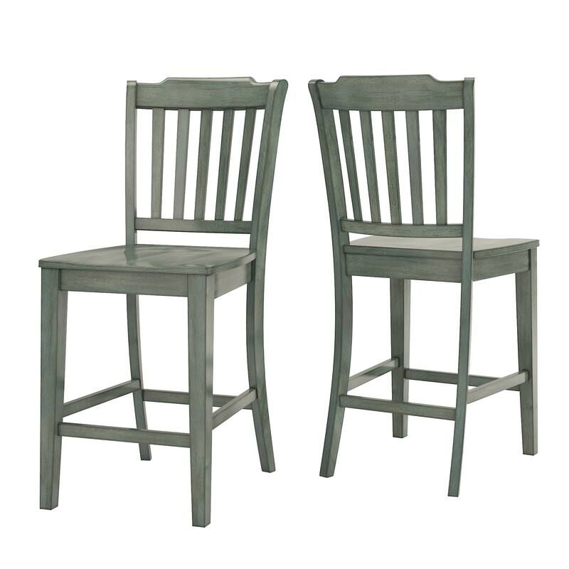 Eleanor Slat Back Wood Counter Chairs (Set of 2) by iNSPIRE Q Classic - Antique Sage Green