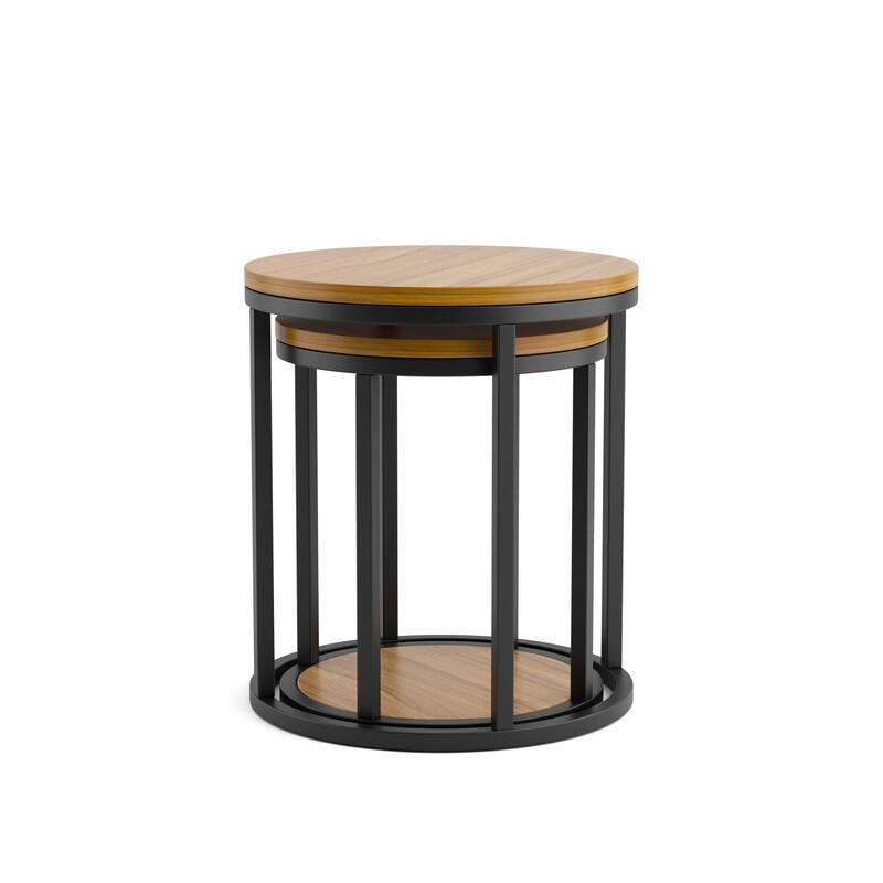 Furniture of America Aria Contemporary Natural Brown Wooden Round Nesting End Table Set of 2