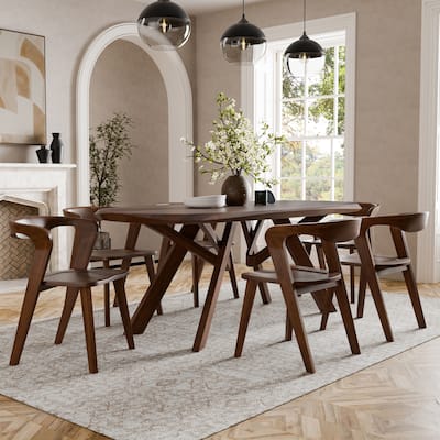Furniture of America Abigail VI Mid-Century Modern 7-Piece Walnut Handfinished Solid Wood Dining Set