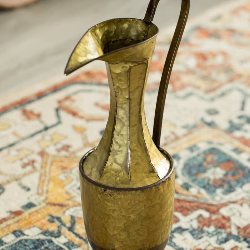 Decorative Antique Style 1 Handle Metal Jug Floor Vase - Vintage Inspired Rustic Design for Entryway, Living Room, Tall Vase