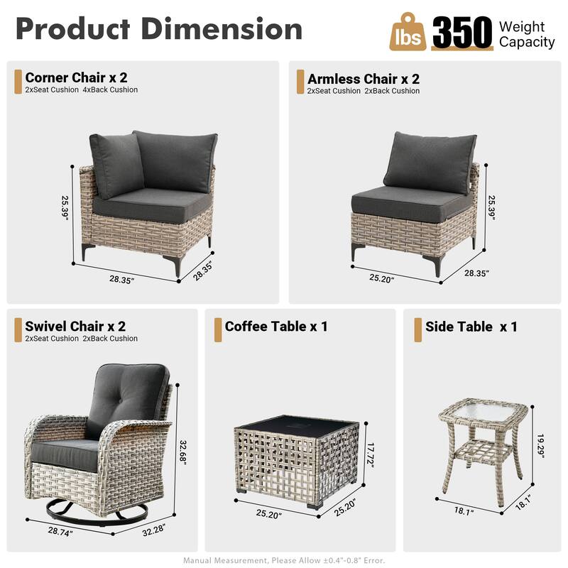 XIZZI 8-piece Patio Furniture Sectional Set with Swivel Chair