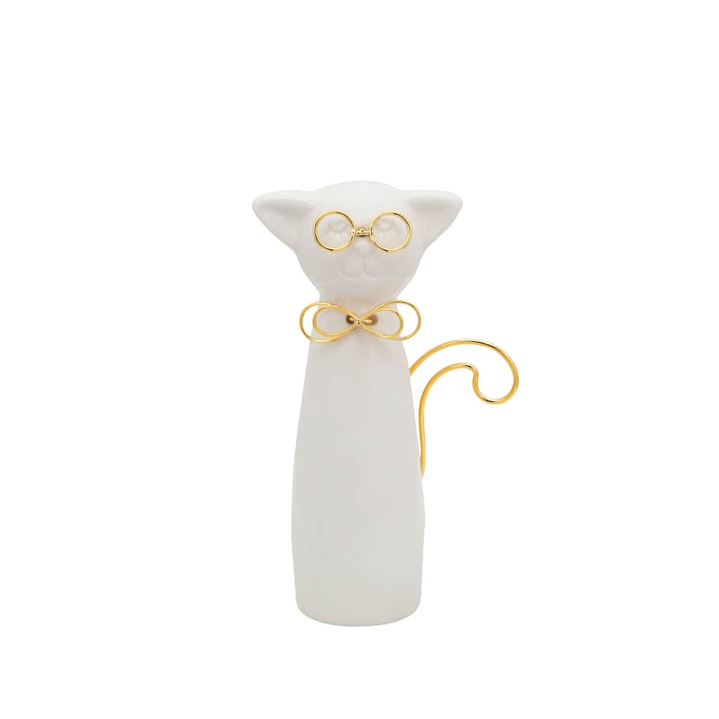 Sagebrook Home Modern Stoneware and Ceramic Cat Figurine with Gold Wire Accents - Elegant Decorative Sculpture