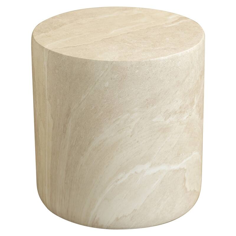 Vintara Modern Cylindrical Round Fiberstone Side Table with Brushed Finish for Living Rooms, Bedrooms, Patios, Balconies