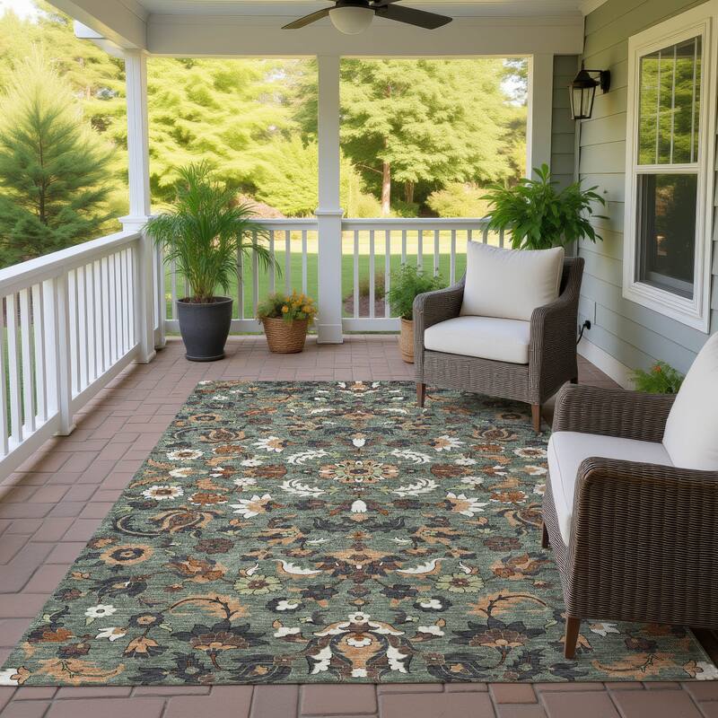 Machine Washable Indoor/ Outdoor Traditional Lanelle Chantille Rug - Basil - 10' x 14'