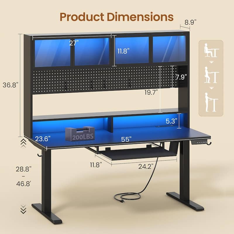 Electric Standing Desk Storage Height Adjustable Gaming Desk Hutch Pegboard