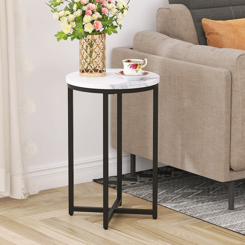 Modern Side Table with Faux Marble MDF Top