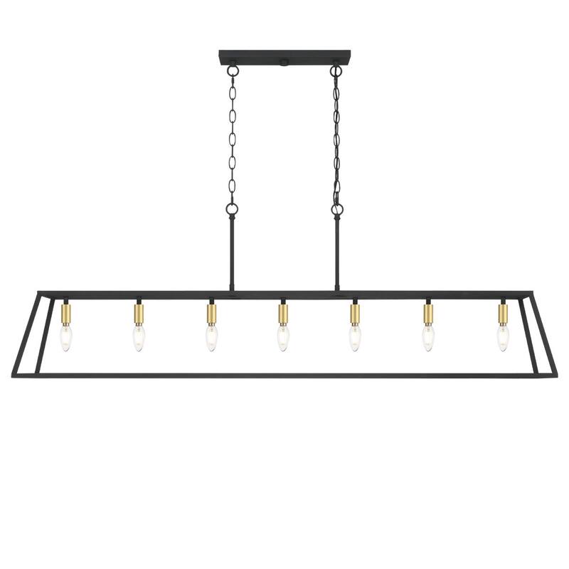 55In Farmhouse Black/ Gold 7-light Linear Dining Chandelier with UL Certified - 55 inches