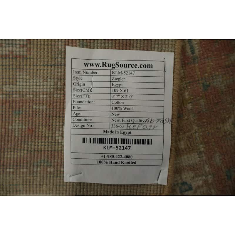 Hand Knotted Oriental 100% Wool Carpet Traditional All-Over Brown Ziegler Area Rug - 3' 7'' X 2' 0''