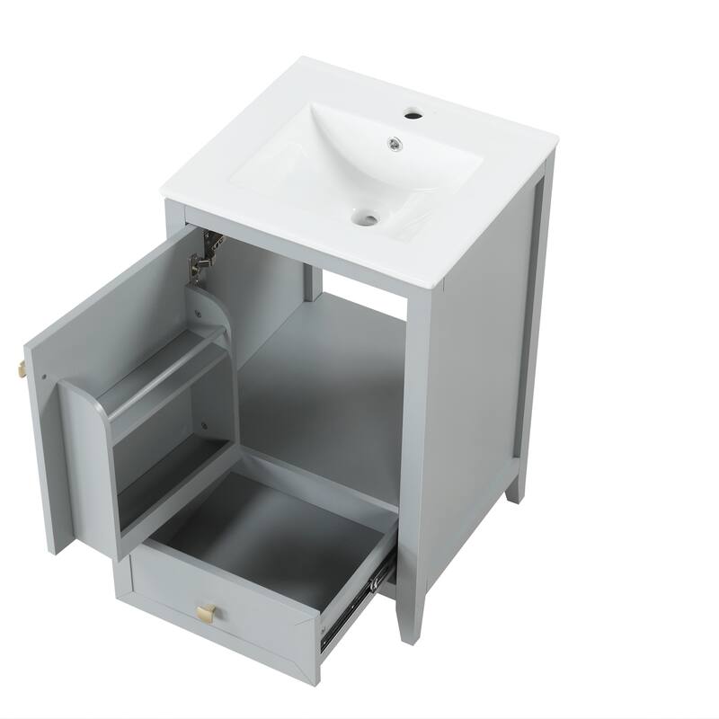 Bathroom Vanity with Top Sink, Vanity Cabinet with Soft Closing Door, Bathroom Vanity Set with Storage Rack and Drawer