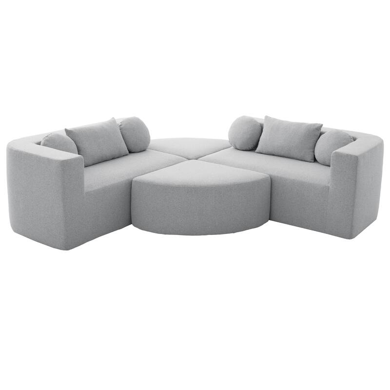 Curved Modular Sectional Boneless Upholstered Sofa Convertible Sleeper Sofa Bed, Free Combination, Boucle Deep Seating Sofa