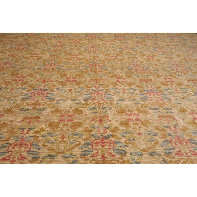 Hand Knotted Beige, Blue 100% Wool Transitional Oriental Area Rug - 14' 6'' x 19' 10''