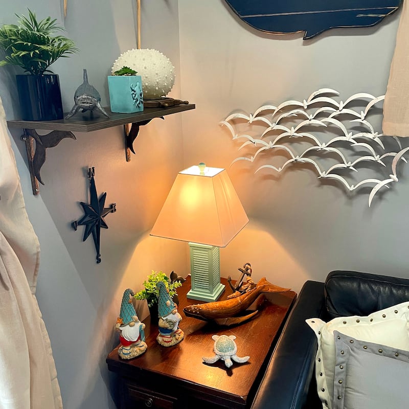 Seafoam Green Shutter Table Lamp 24In Glossy Base 120V 60W Coastal Decor - 24.25 X 13 X 13 inches
