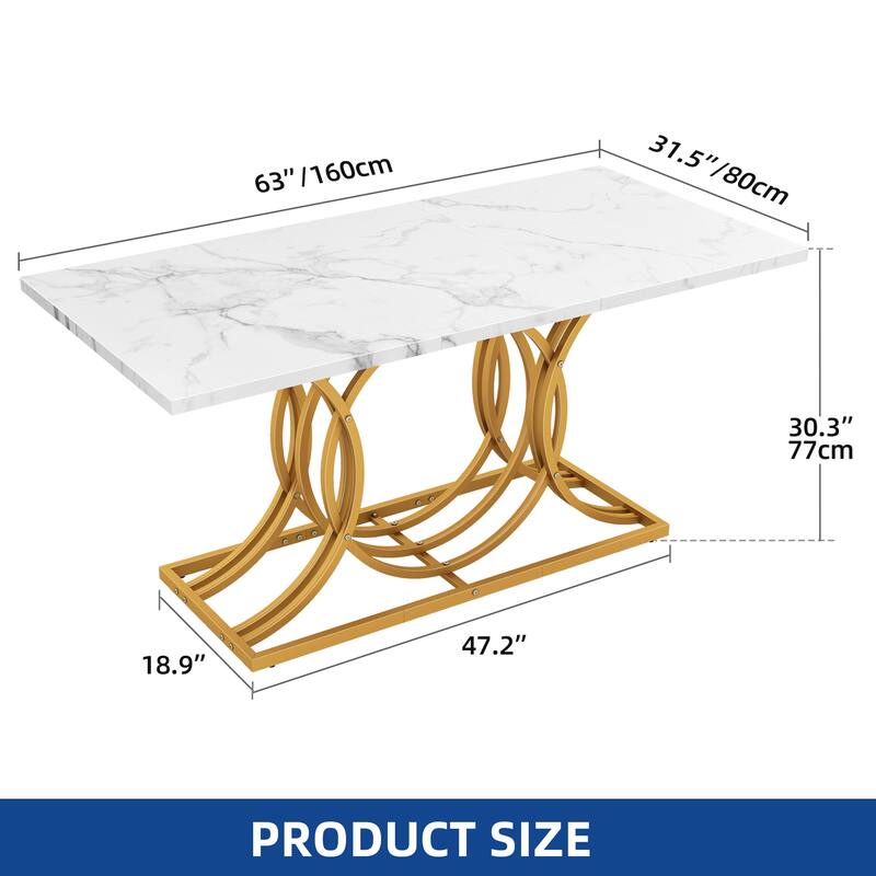 Moasis Faux Marble Tabletop 63 Inch Dining Table for 4-6 for Dining Room Kitchen
