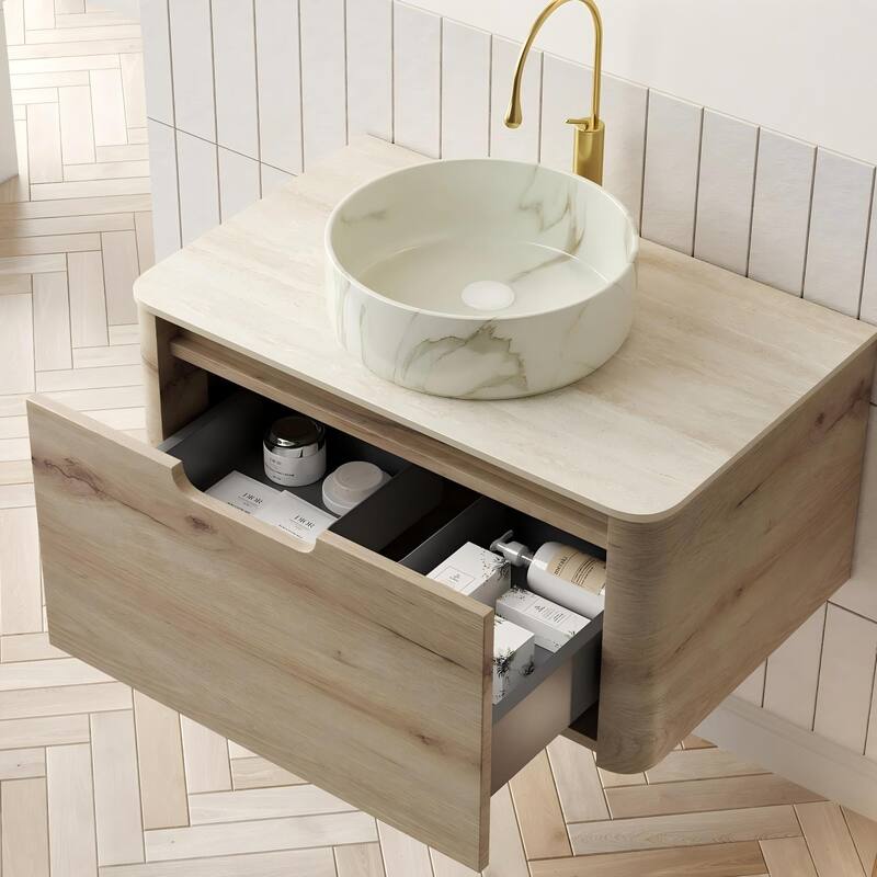 Wall-mounted Bathroom Vanity with Round Vessel Basin