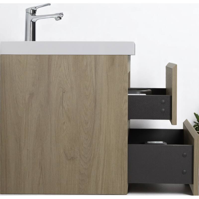 30" Wall-Mounted Bathroom Vanity with Resin Sink - Floating Bathroom Cabinet with Soft-Close Hinges,Floating Vanity Cabinet