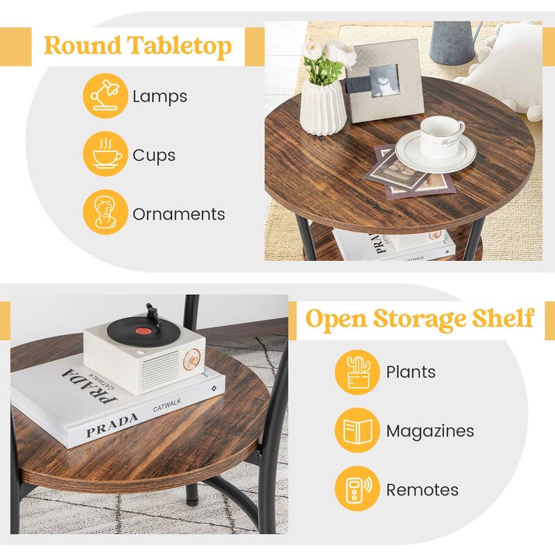 Costway 2 PCS 2-Tier Sofa Side End Table Round Nightstand with Sturdy - See Details
