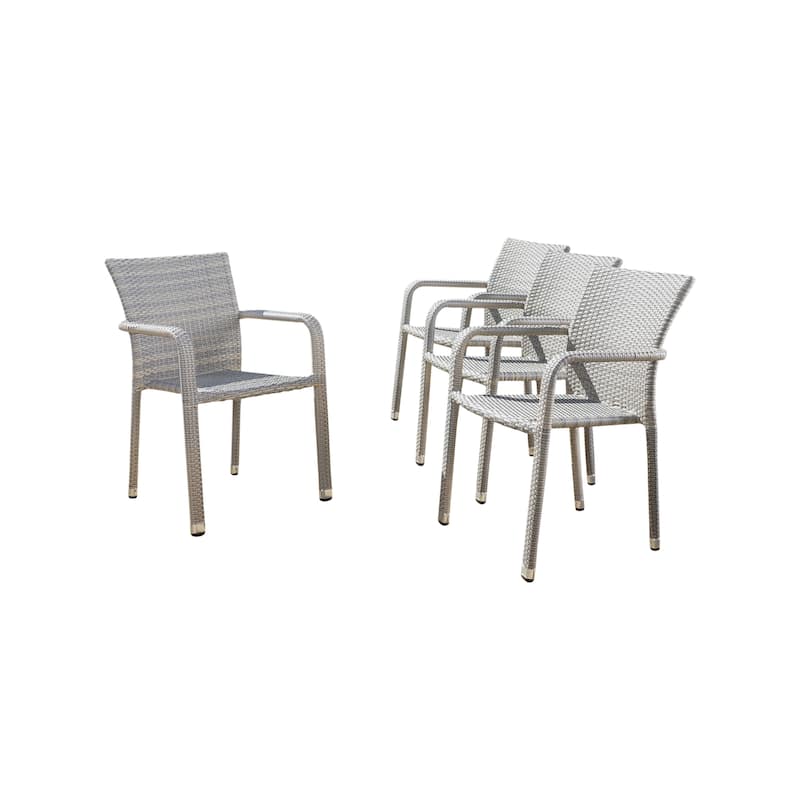 Dover Outdoor Wicker Armed Lightweight Stacking Chairs (Set of 4)