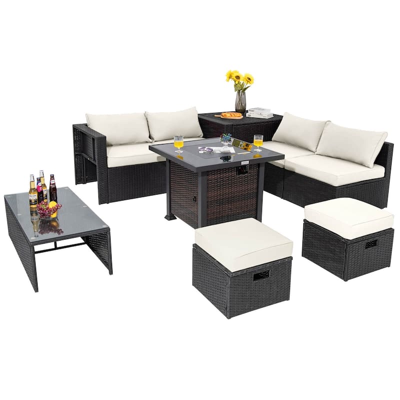 Costway 9 PCS Patio Furniture Set with 32" Fire Pit Table 50,000 BTU - See Details