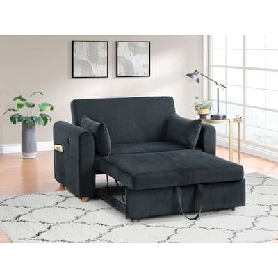 Marielle 55"W Corduroy Convertible Sleeper Loveseat with USB Ports, Magazine Pockets, and Pillows
