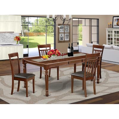 Antique Kitchen Table Set 5pc Rectangular 60-78" Table w/ Leaf & 4 Faux Leather Chairs