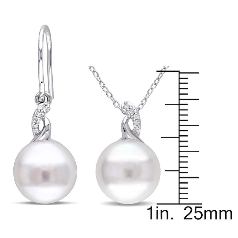 Miadora Cultured Freshwater Pearl 1/10ct TW Diamond Jewelry Set Sterling Silver