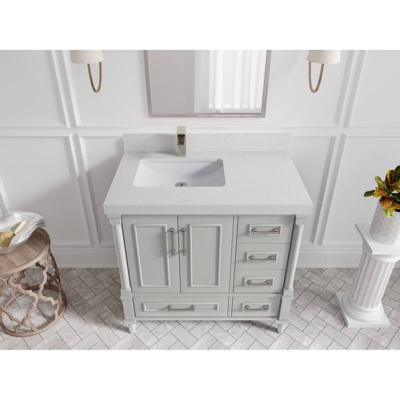 Willow Collections 36 in. W x 22 in. D Aberdeen Left Offset Sink Bathroom Vanity with Countertop - 2" Carrara Quartz - Coventry Gray